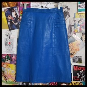 1980's Electric Blue Leather Mini Pencil Skirt